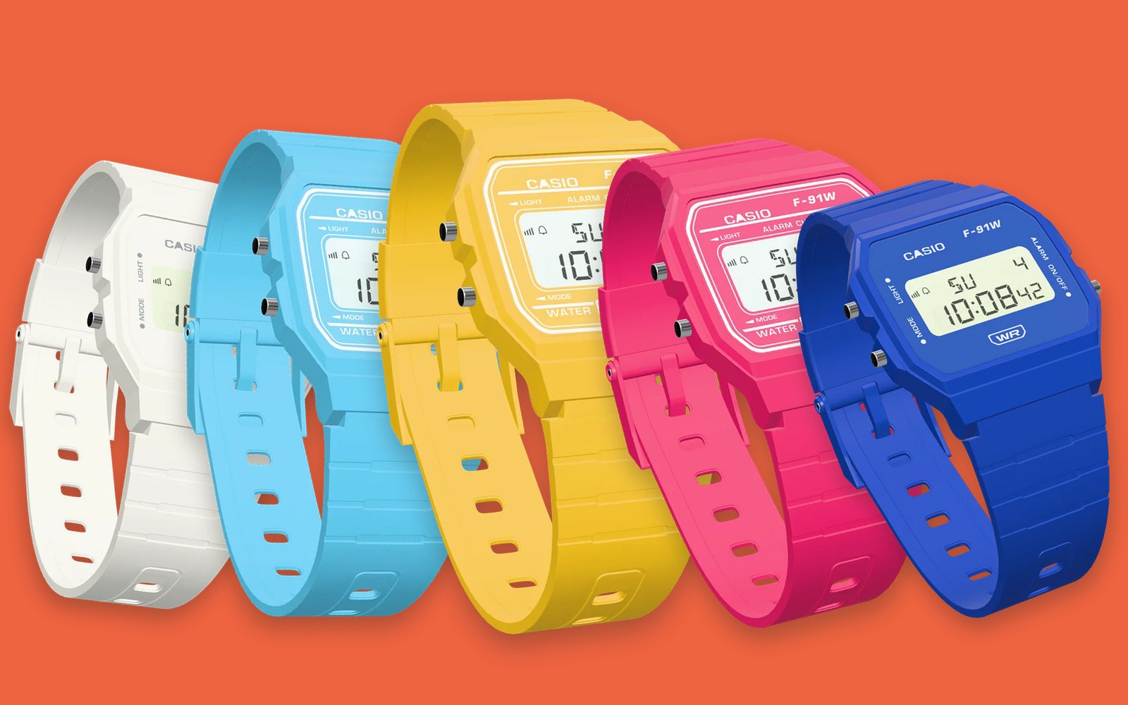 Casio F-91WC-4 Hot Pink resin watch with white print